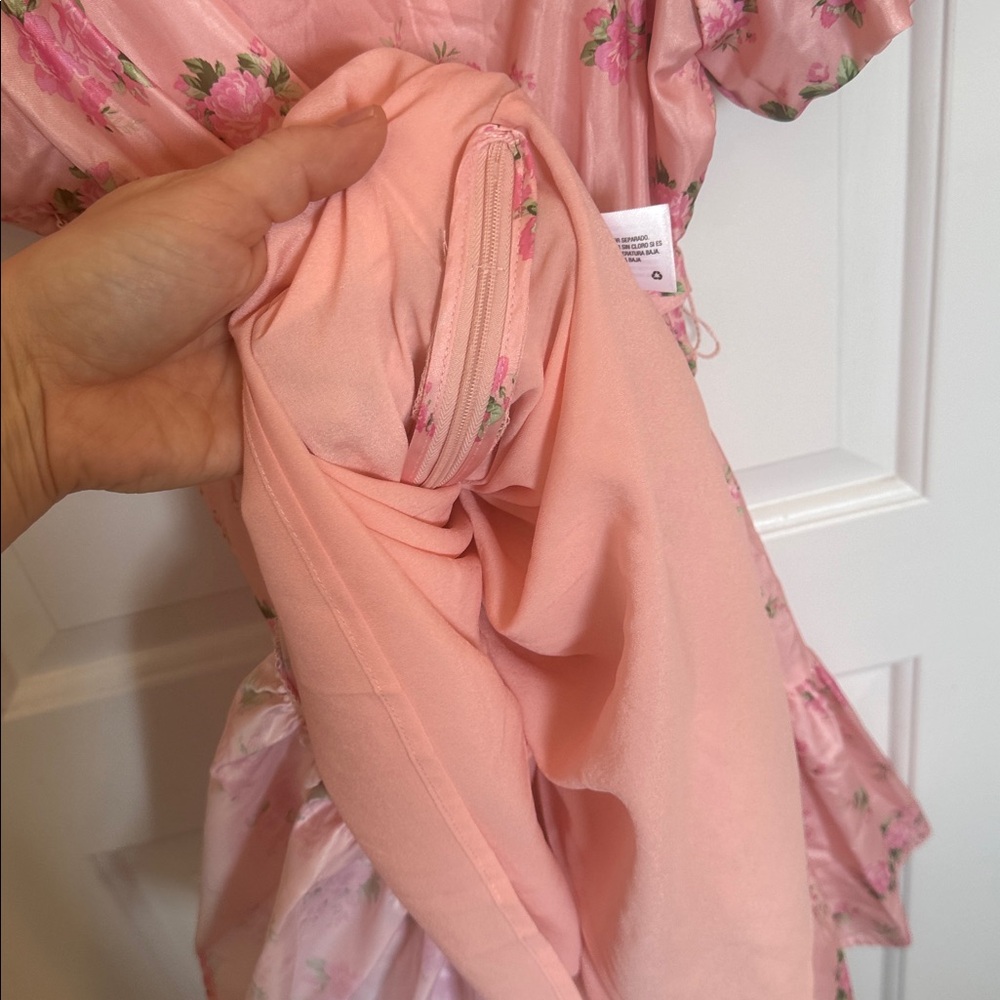 Love shack Fancy x target Pink Floral Puff-Sleeve Mini Dress 6 - Picture 8 of 9